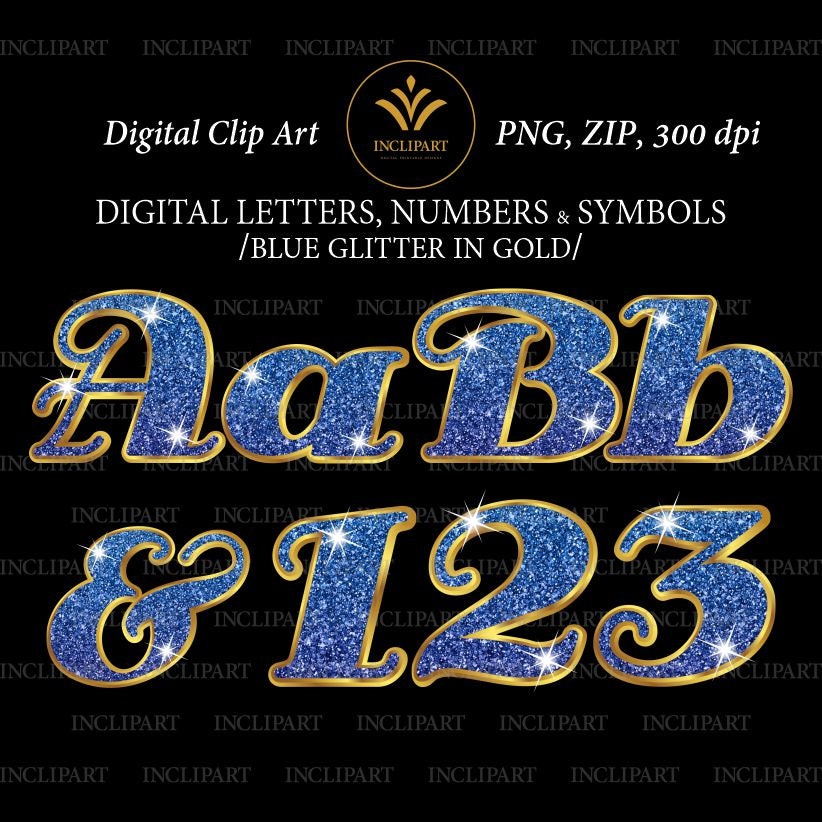 Blue Glitter Alphabet Digital Clipart. Letters and Numbers PNG - Etsy UK