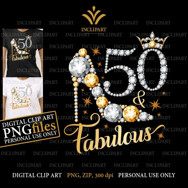 50 & Fabulous. 50th Birthday digital clipart PNG format. Ladies party, white / silver and gold high heel PNG files. For personal use only.