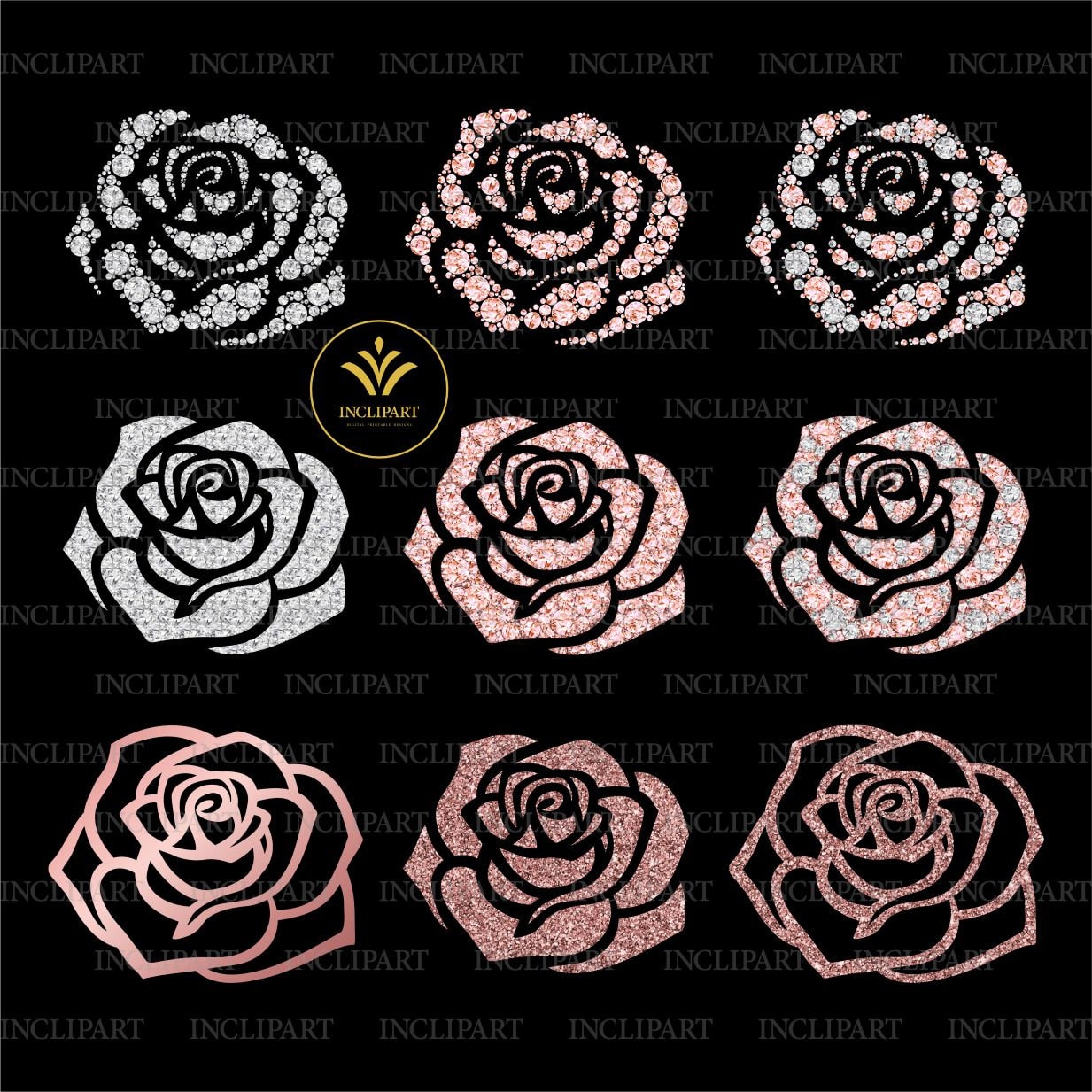 Diamond Roses digital clip art in PNG file format Business use Instant ...