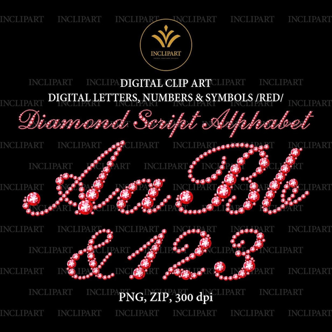 Cursive Diamond Lettering Diamond Alphabet Script PNG Format. Digital Letters, Numbers, Symbols ...