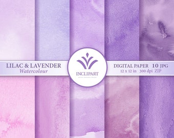 Lilac & Lavender Watercolour Digital Paper Clip Art. Set of 10 JPG watercolor backgrounds / digital papers. Printable. Instant download.