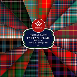 Scottish plaid, tartan clipart PNG files. Tartan Digital Paper. Seamless red, green background digital paper. Printable. Commercial use
