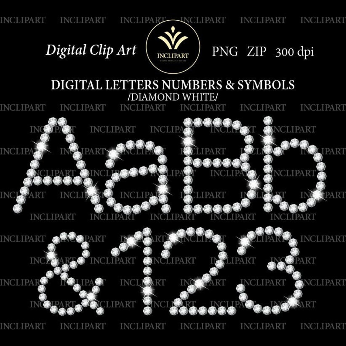 Thin Diamond letters numbers clipart PNG. Digital download. | Etsy