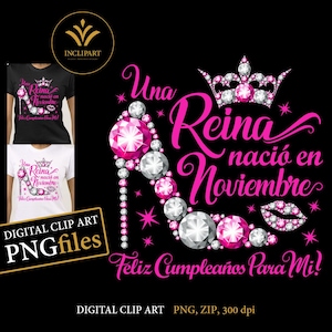Una Reina nacio en Noviembre, digitale Clipart PNG-Format. Geburtstagsparty Clip Art. Damen Party, High Heel, Krone Clipart. Sofortiger Download.