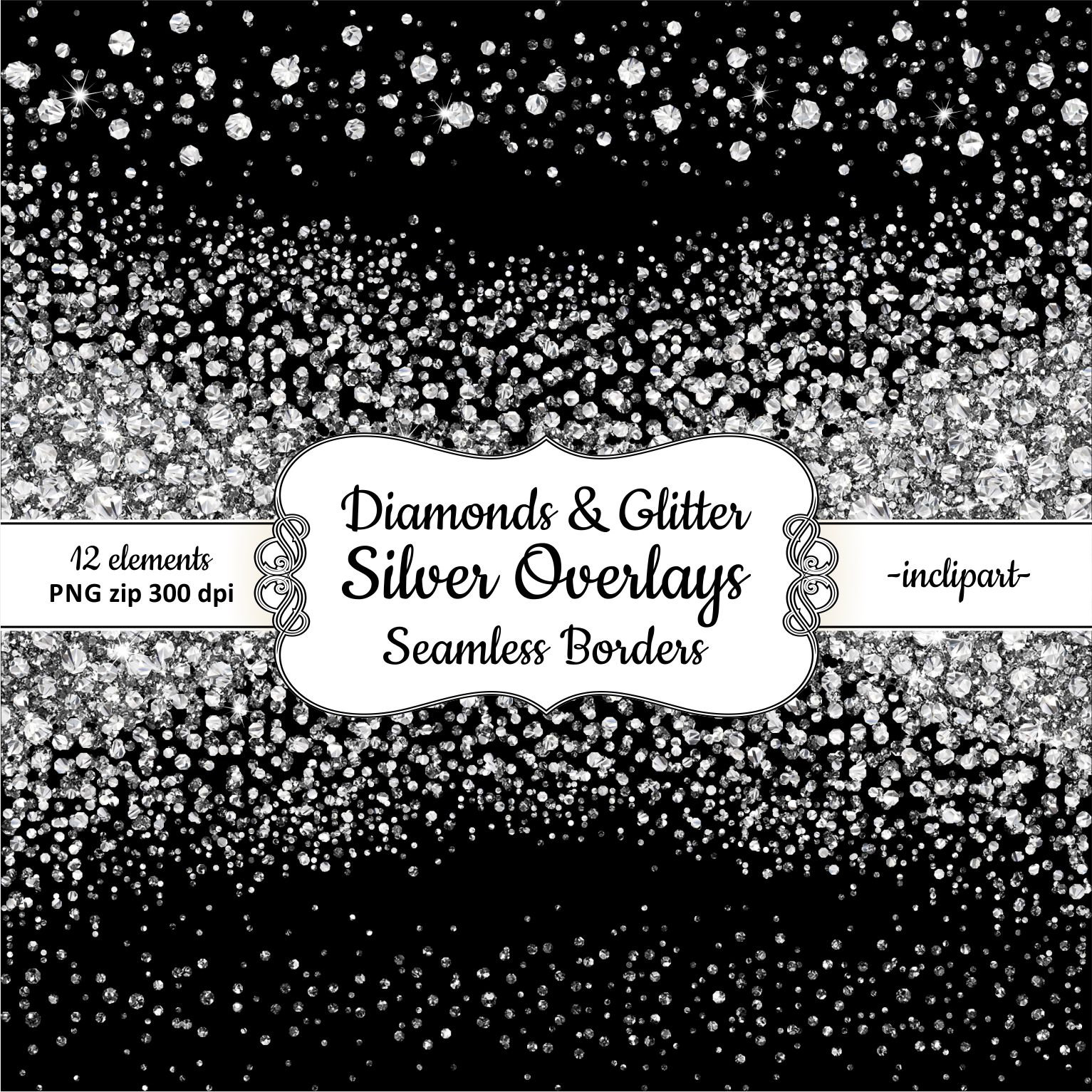 Silver Diamond Clipart Seamless Side Border Diamond Glitter Etsy
