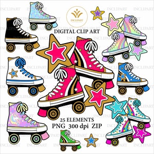 Rollschuhe Clipart PNG Dateiformat. Party Clipart. Bunte Rollschuhe. Rollschuh-Clipart für Mädchen und Jungen. Druckbare. Digitaler Download