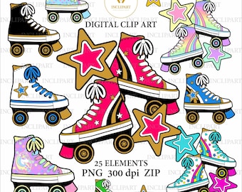 Roller skates clipart PNG file format. Party clipart. Colorful Roller skate. Girl's, boy's Roller skate clipart. Printable. Digital download