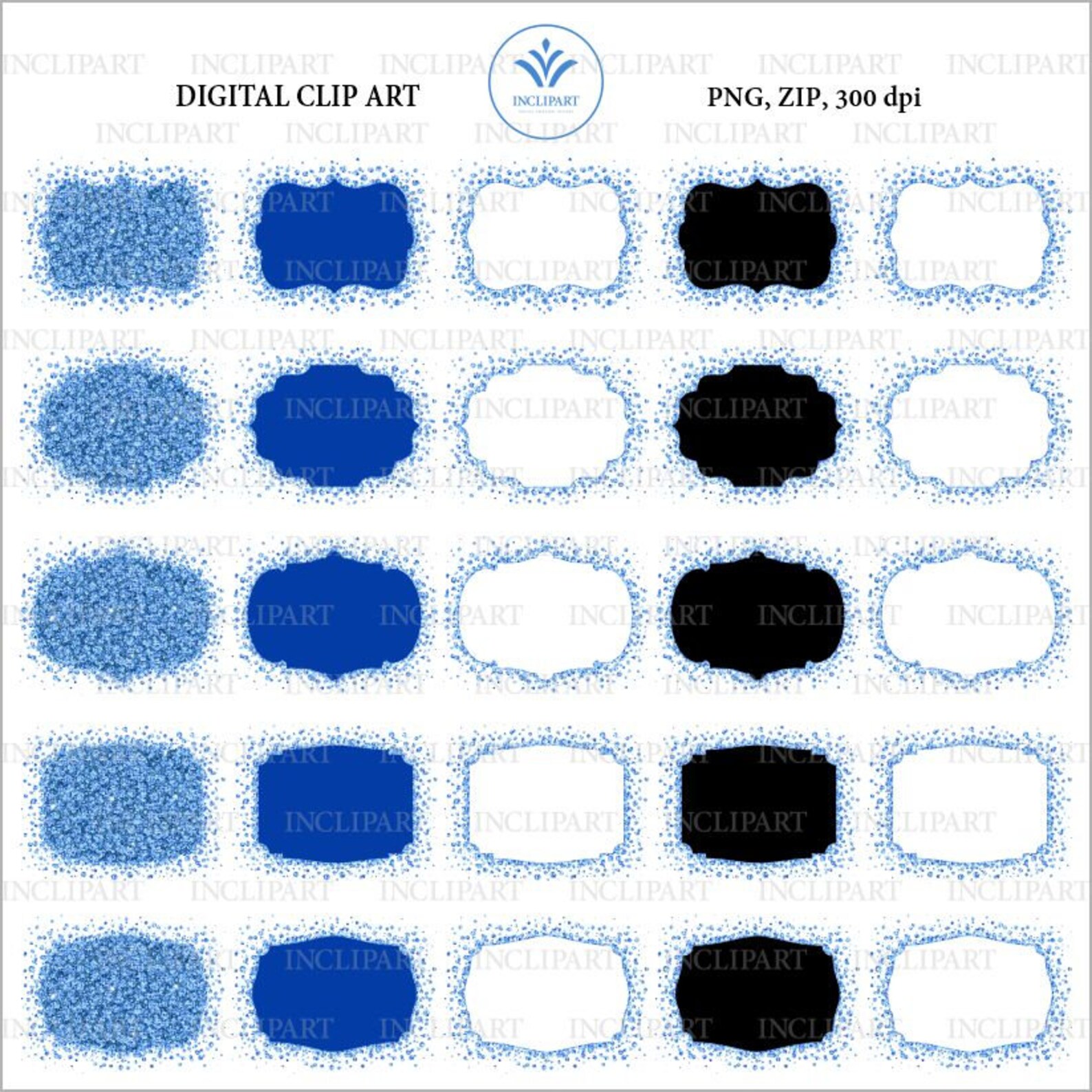 Blue Diamond Frames, Overlay Clipart. Digital Sparkle Rhinestone Frames ...