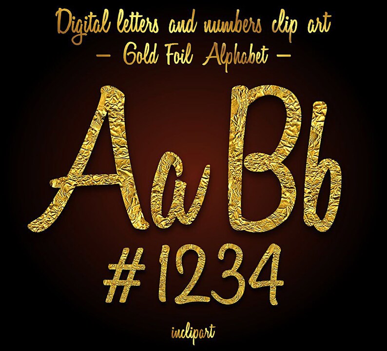 Gold Foil Alphabet Clipart. Crumpled gold foil letters Etsy