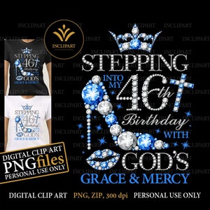 Tritt in meinen 46. Geburtstag mit Gottes Gnade & Gnade digitale Clipart PNG Dateiformat. GeburtstagSparty Damen Clip Art. Sofortiger Download.