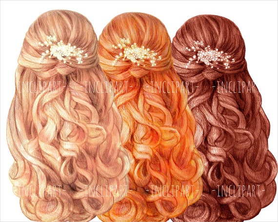 Long Hair Clip Art. Curly Hair Wave Hairstyle. Various Color - Etsy