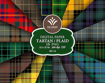 Green, brown tartan digital paper clipart PNG files. Seamless background digital paper. Scottish plaid clipart. Printable. Instant download.