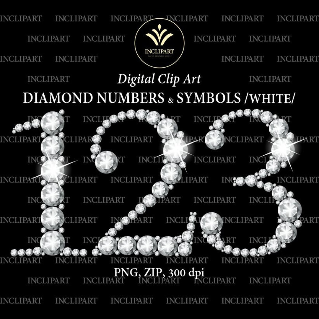 Diamond Numbers Clipart. White Rhinestone Gem Numbers and Etsy