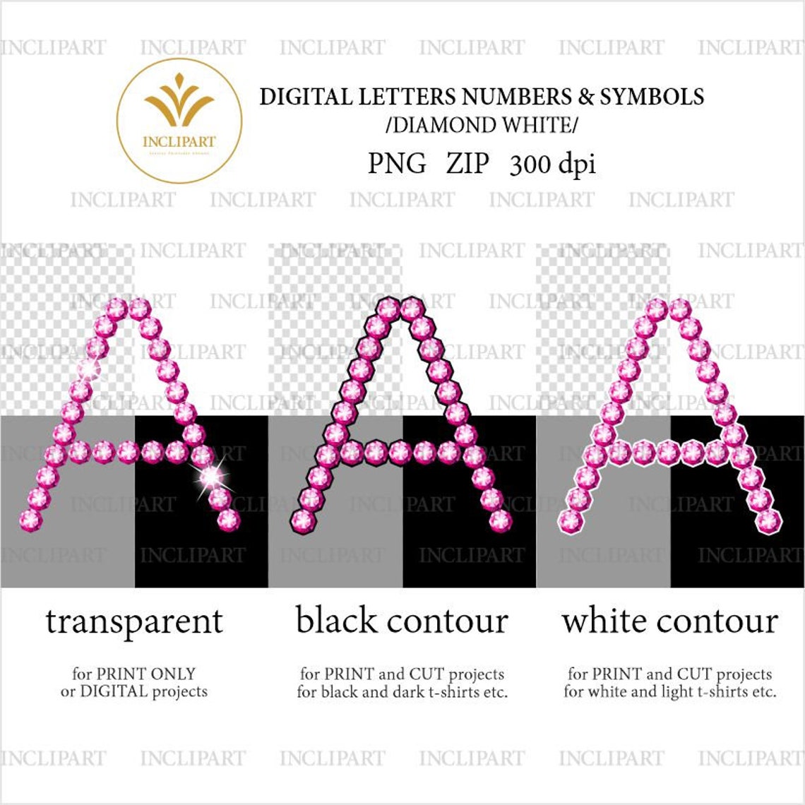 Pink Diamond Letters, Numbers, Symbols Clipart. Pink Diamond ...