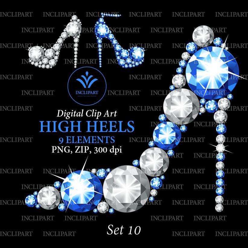 Light Sky Blue Rhinestone Heels Pumps Shoes Clipart Art Logo