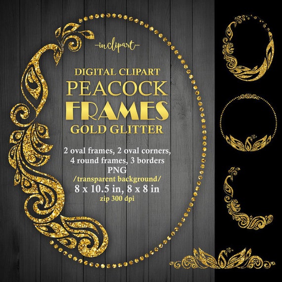 Pea Frame Clipart Digital Gold Glitter Oval Round Image 0