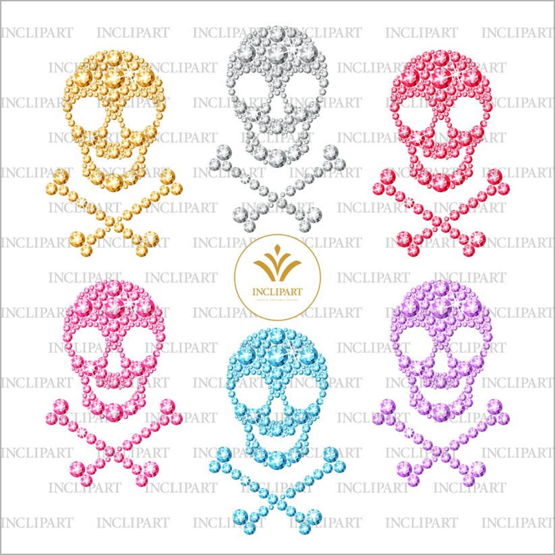 Diamond skull Halloween clipart. 6 colours diamond | Etsy