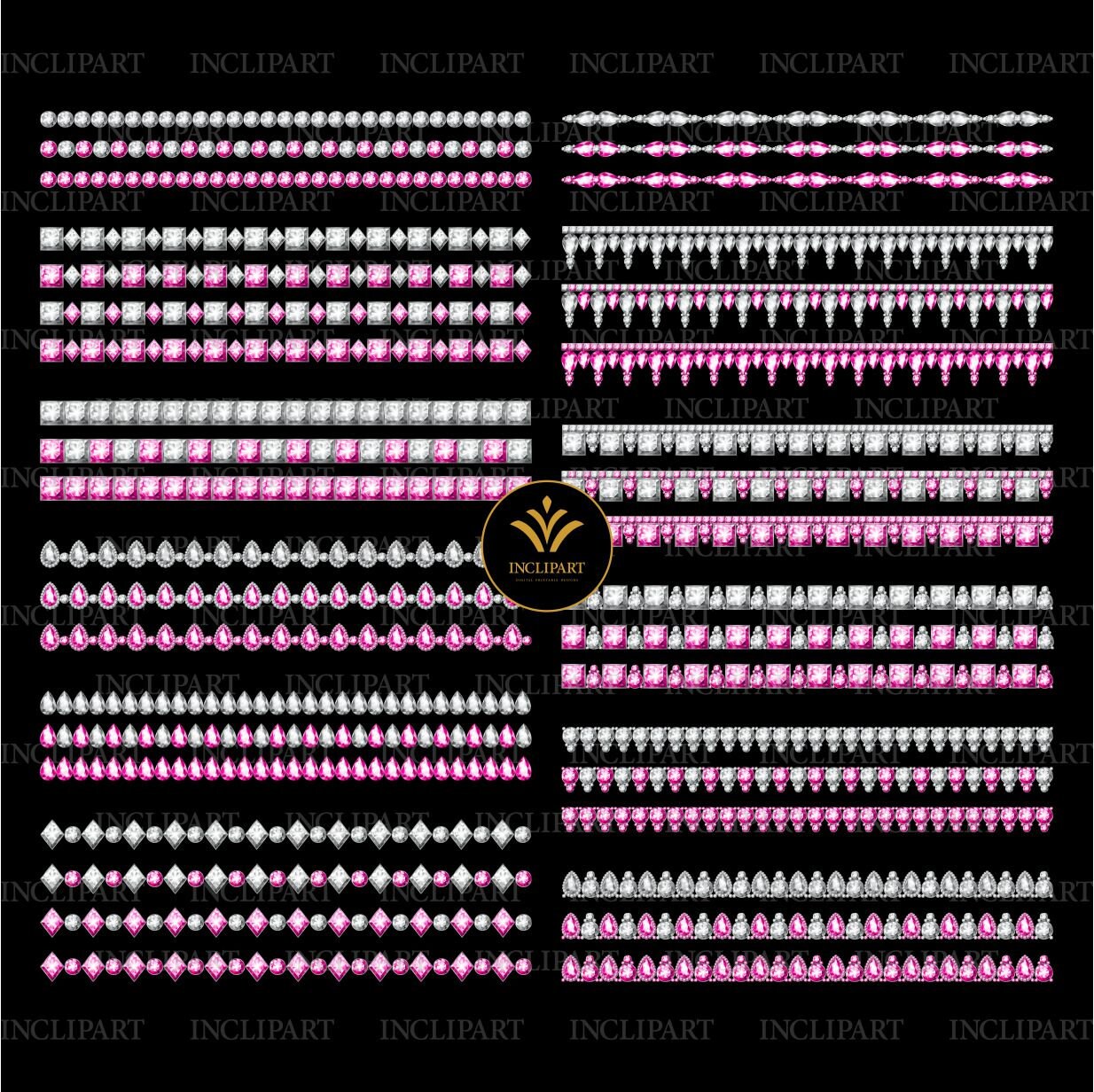 Diamond Borders Digital Clip Art PNG Format. Rhinestone, Crystal White ...