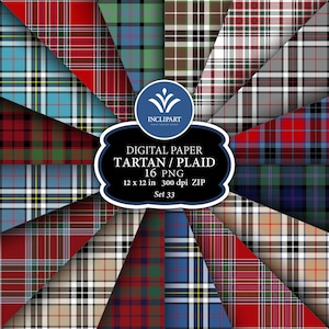 Tartan Digital Paper clipart PNG file format. Scottish plaid, Thompson, MacBean clan tartan. Seamless background digital paper. Printable.