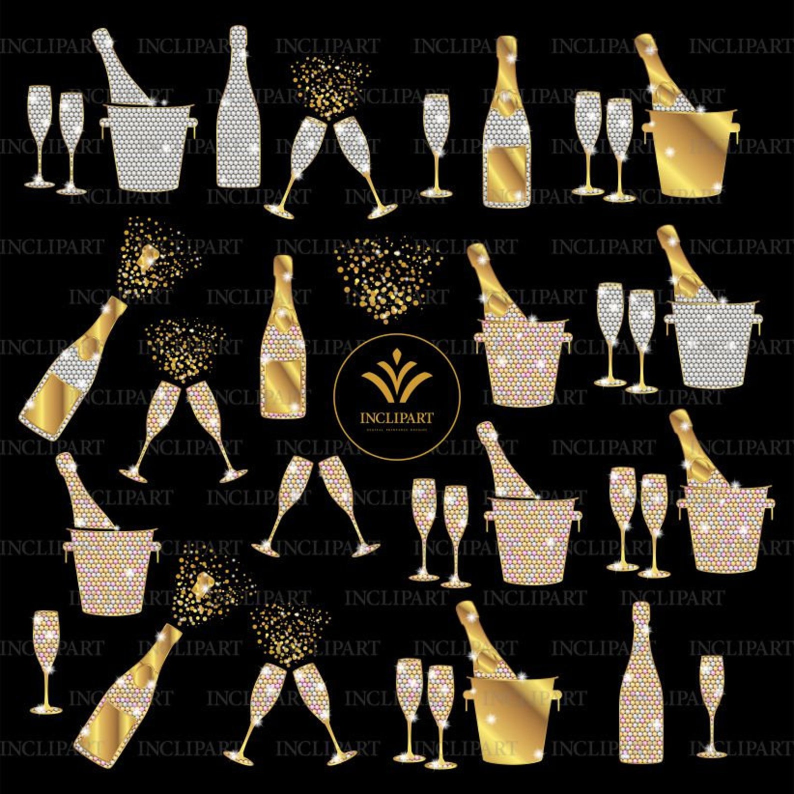 Champagne Clipart Bottles Glasses Buckets Gold Diamond Overlay Clip champagne-clipart-bottles-glasses-buckets-gold-diamond-overlay-clip