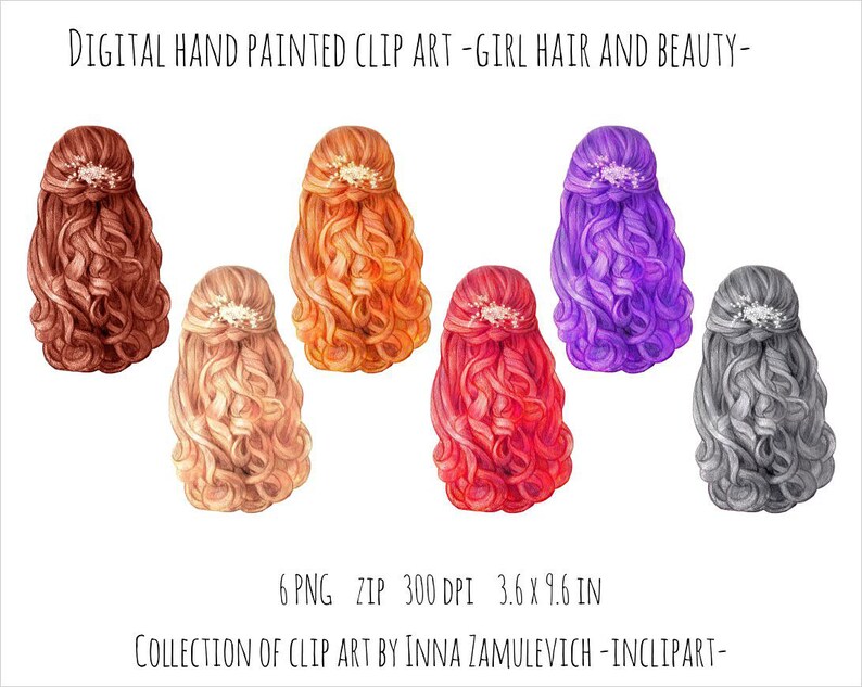 Long Hair Clip Art. Curly Hair Wave Hairstyle. Various Color - Etsy