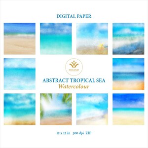 Abstract Tropical Sea Watercolour Digital Paper Clipart. Set of 10 JPG ...