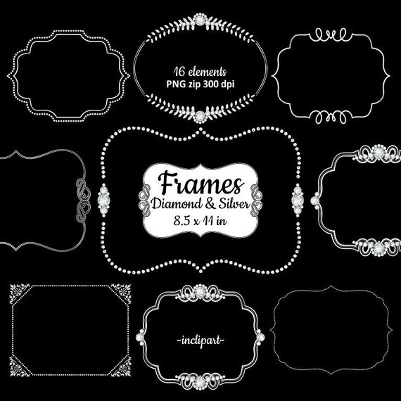 Frame Clipart Diamond Silver Rhinestone Frames Digital Sparkle In Png Format Instant Commercial Use