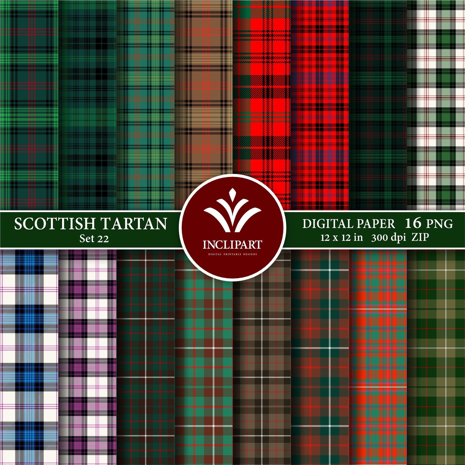 Tartan Digital Paper Clipart PNG File Format. Scottish Tartan, Plaid ...