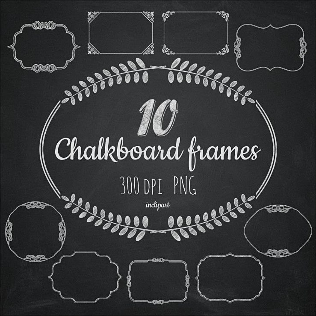Chalkboard Frames Clipart. Set of 10 Digital Chalk White Frames Clip