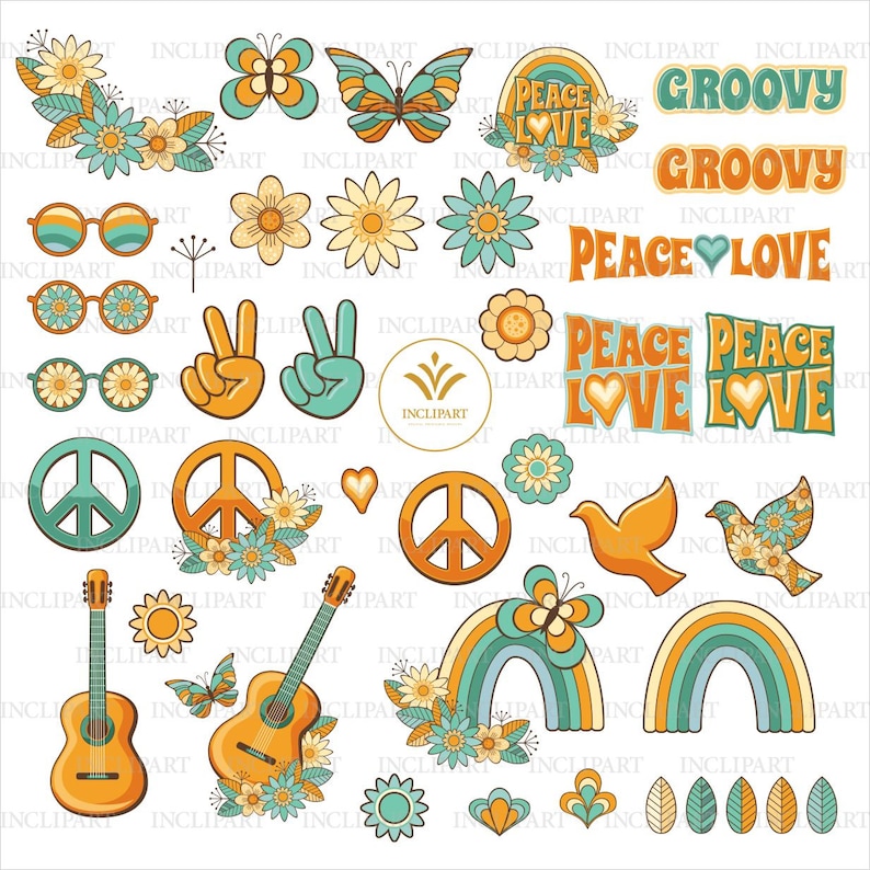 Hippie Digital Clip Art PNG File Format. Groovy Peace Love - Etsy