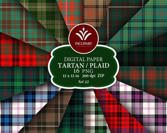 Tartan Digital Paper clipart PNG file format. Scottish tartan, plaid, checked pattern clipart. Seamless background digital paper. Printable.