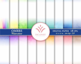 Watercolor ombre, wash, background, digital paper 18 JPG handpainted watercolor digital paper. Printable Instant download. Business use