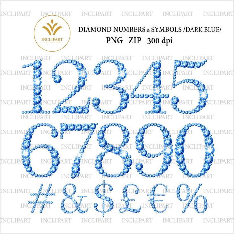 Diamond Numbers Clipart. Dark Blue Rhinestone Gem Numbers and Etsy
