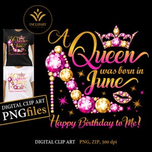 En junio nació una reina, clipart digital en formato PNG. Clip art de fiesta de cumpleaños. Fiesta de damas, tacones altos, clipart de corona. Descarga instantánea.