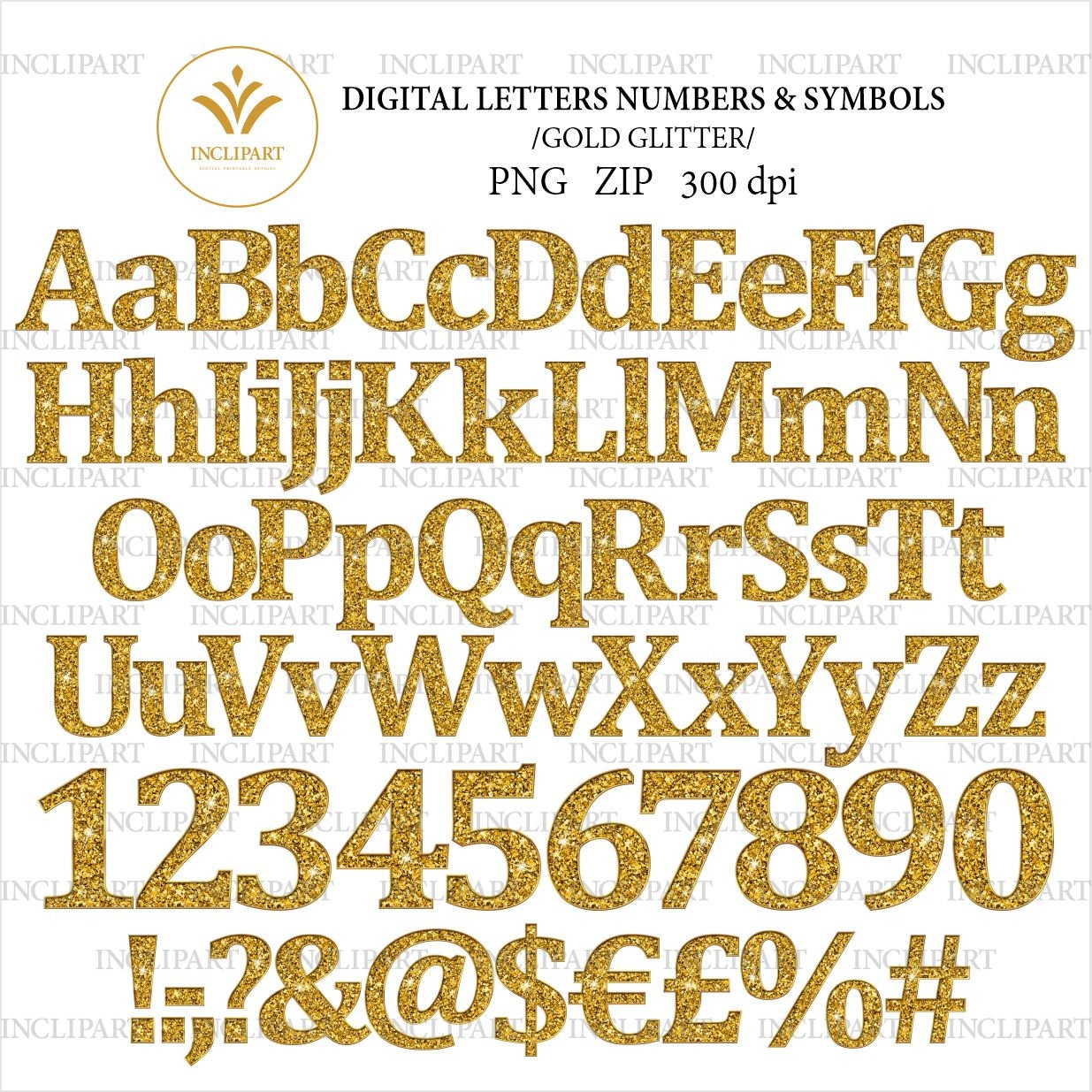 Gold Glitter Alphabet Digital Clipart PNG File Format. Letters and ...