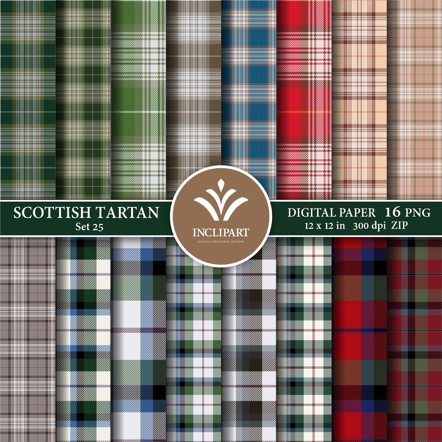 Tartan Digital Paper Clipart PNG File Format. Kelso, Mcnaughton Tartan ...