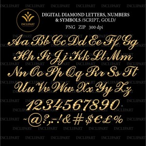 Daimond Cursive Script Diamond Alphabet Script Digital PNG Clip Art. Letters, Numbers and ...