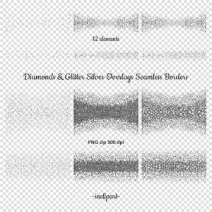 May include: Twelve seamless borders of silver glitter and diamonds. The borders are in various sizes and shapes, and are perfect for adding a touch of sparkle to any project. PNG zip 300 dpi. -inclipart-