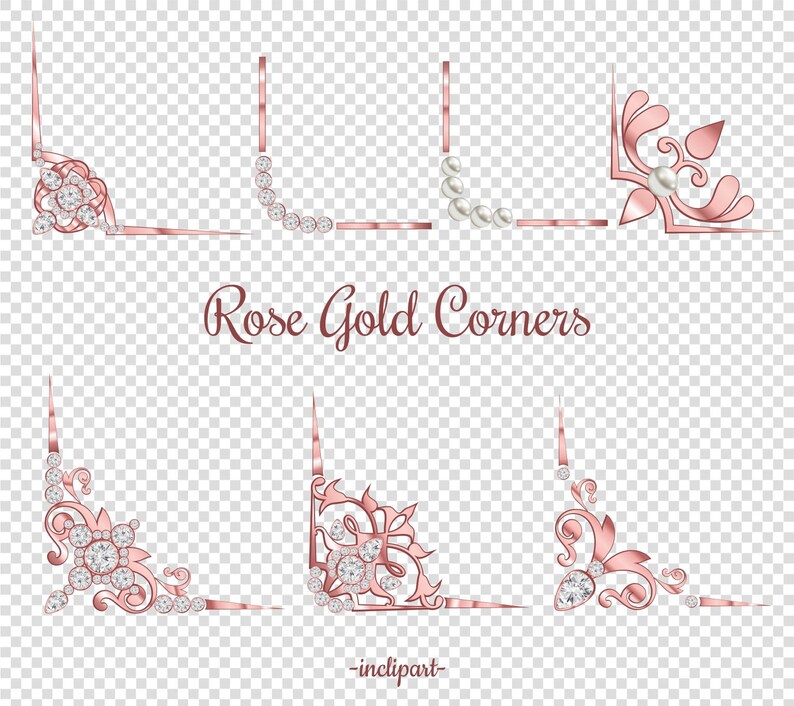 Rose Gold Corner, Page Divider Clipart. Set of 15 Decorative Elements ...