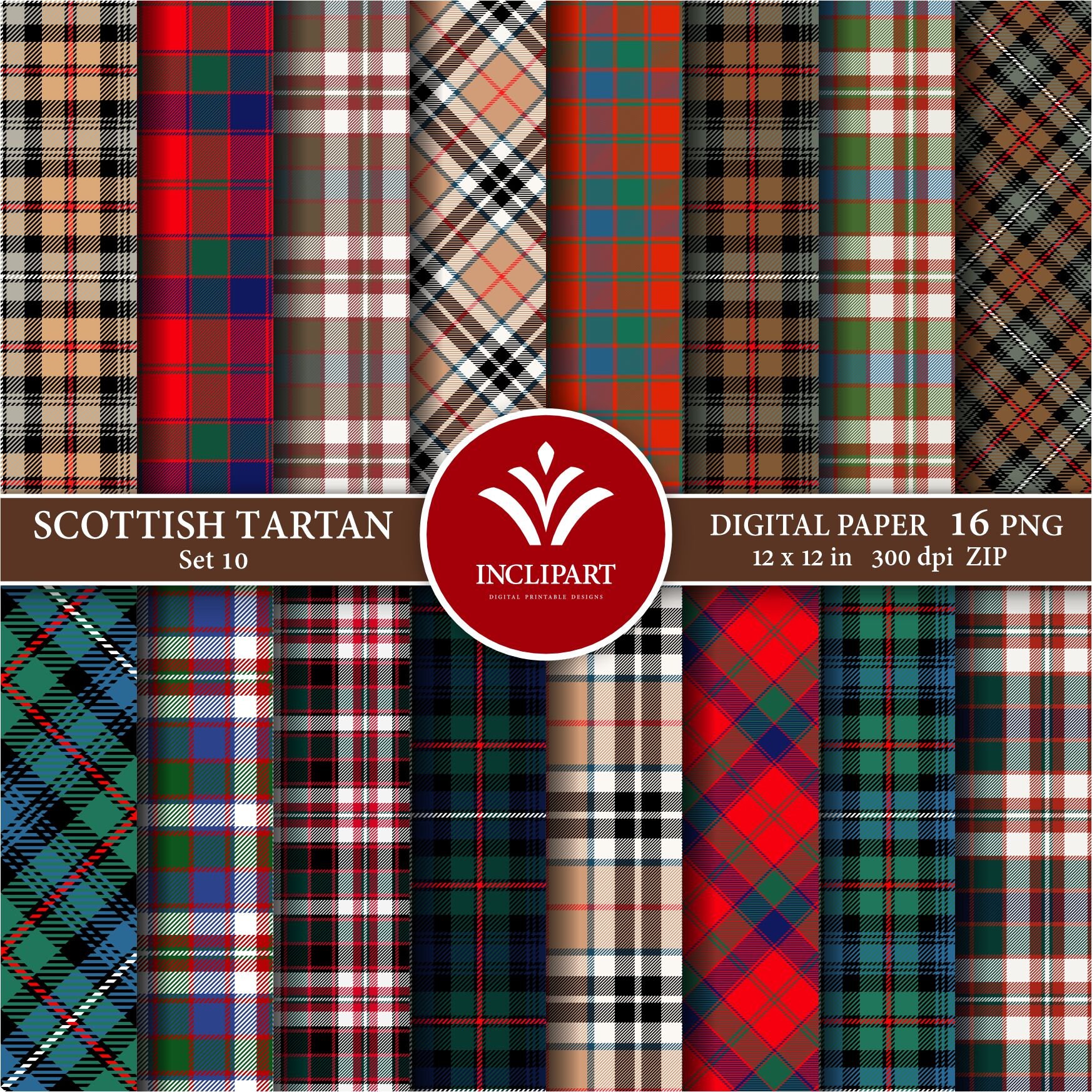 Tartan Digital Paper Clipart. Scottish Plaid, Tartan Clipart. Seamless ...