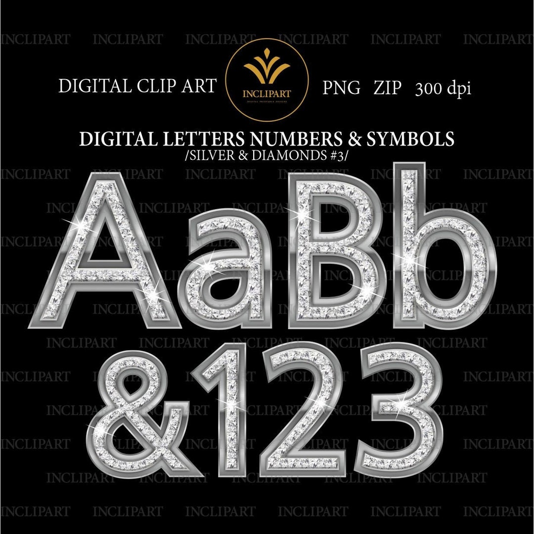 Silver and Diamond Alphabet Digital Clip Art in PNG File Format. Bling ...