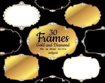 Frames clipart. Digital download. Gold and diamond frames clip art. Set of 30 various frames clipart. Instant download in PNG format.