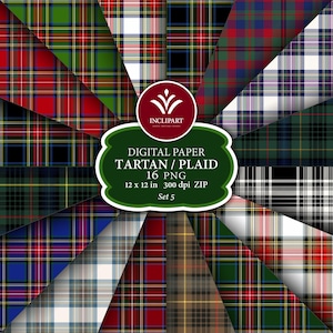Tartan Digital Paper clipart. Scottish Stewart plaid, tartan. Seamless background digital paper. Printable. Instant download. Commercial use