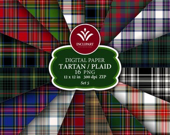 Tartan Digital Paper clipart. Scottish Stewart plaid, tartan. Seamless background digital paper. Printable. Instant download. Commercial use