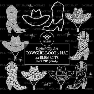 CowBoy Hut Clipart. CowGirl Boot Clipart. Digitale Silber westlichen Clipart. Hochzeit-Party-Clipart. Sofortiger Download. PNG-Format. Geschäftsnutzung