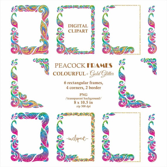 Download Peacock Frame Clipart Colorful Frame Corner Border With Etsy