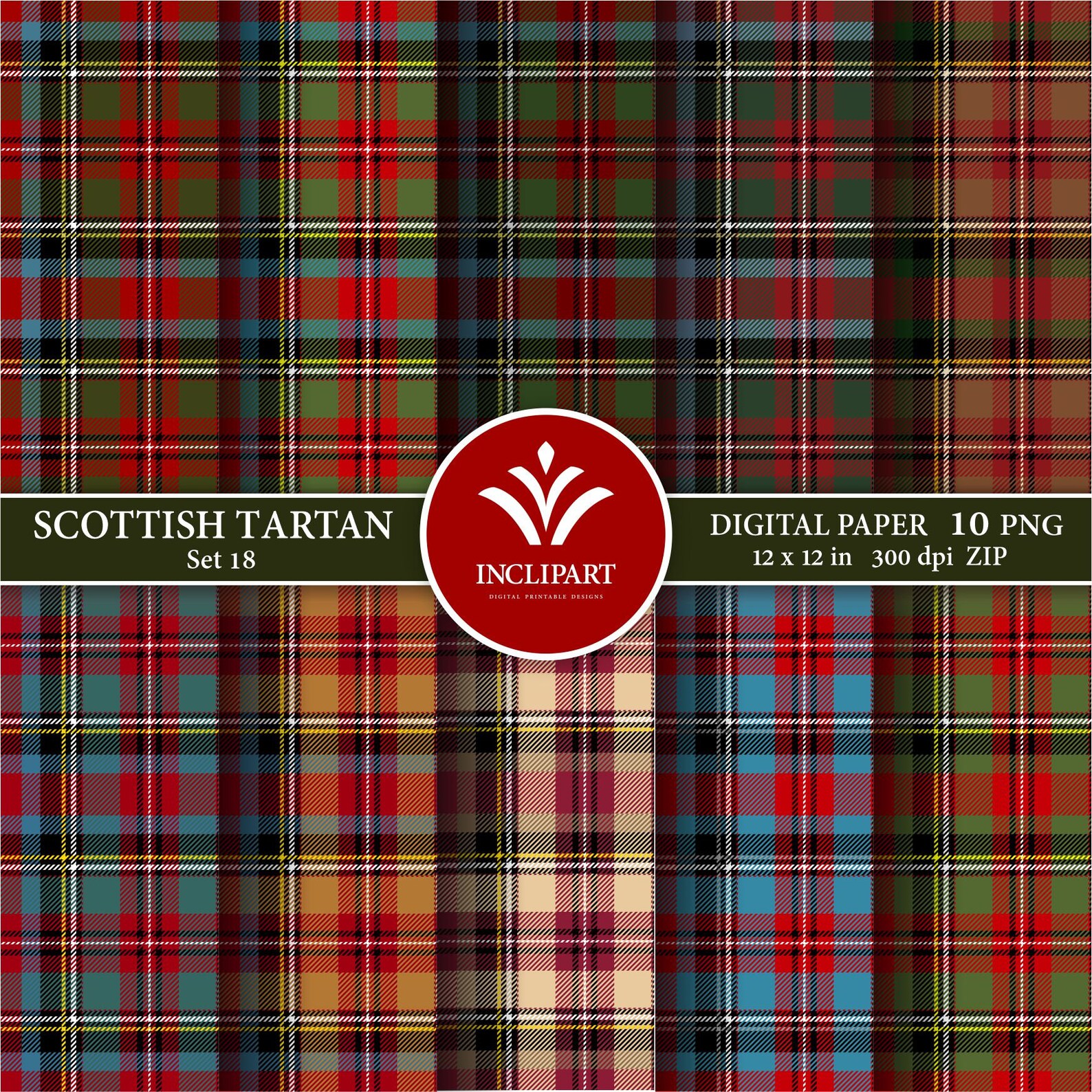 Tartan Digital Paper Clipart PNG File Format. Carolina Tartan | Etsy