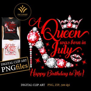 Archivo de imágenes prediseñadas digitales en formato PNG que nació en julio. Imágenes prediseñadas de fiesta de cumpleaños. Imágenes prediseñadas de fiesta de damas, tacones altos, corona. Descarga instantánea.