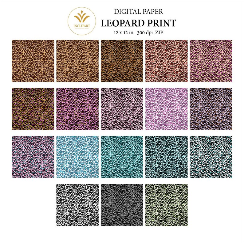 Leopard Printable cheetah print seamless digital paper Set of 18 JPG animal print backgrounds Business use. JPG Instant download