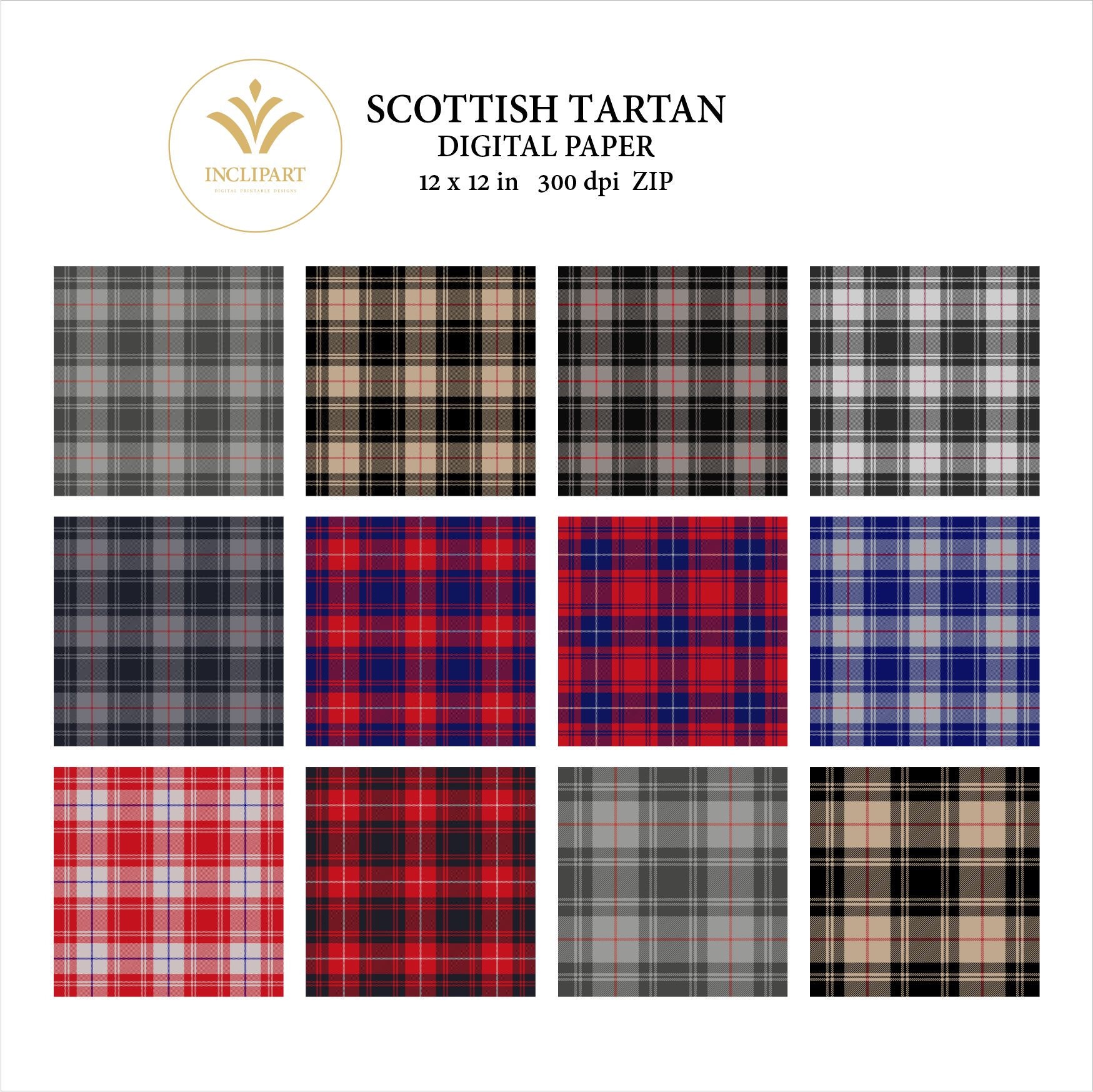 Tartan Digital Paper Clipart PNG File Format. Moffat Tartan | Etsy UK